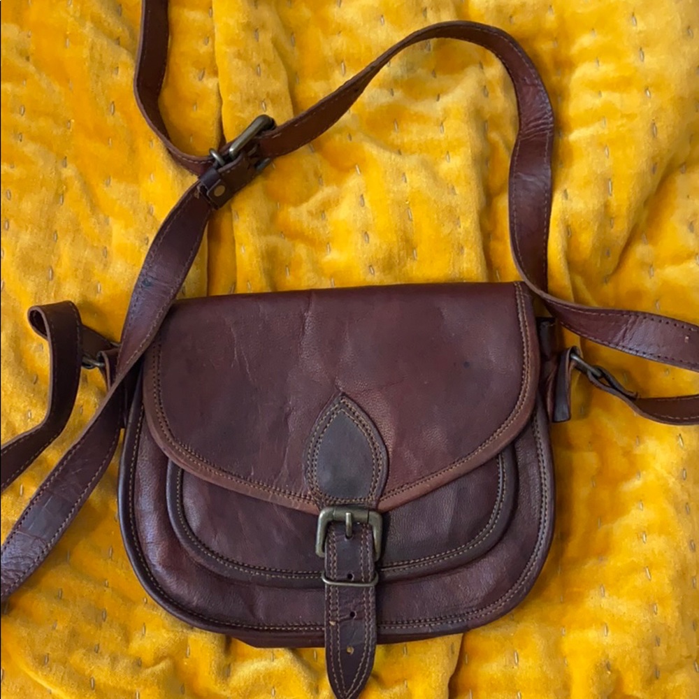 Brown genuine leather shoulder bag